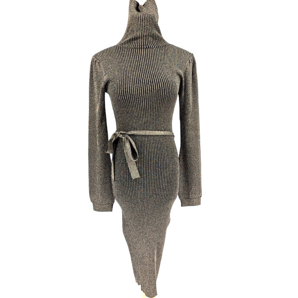 Ali & Jay Shine Bright Metallic Ribbed Turtleneck Sweater Dress Medium Holiday - Picture 4 of 13